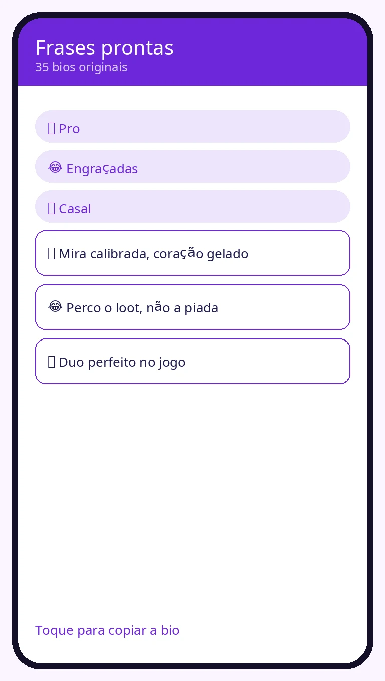 Frases prontas para bio FF por categoria