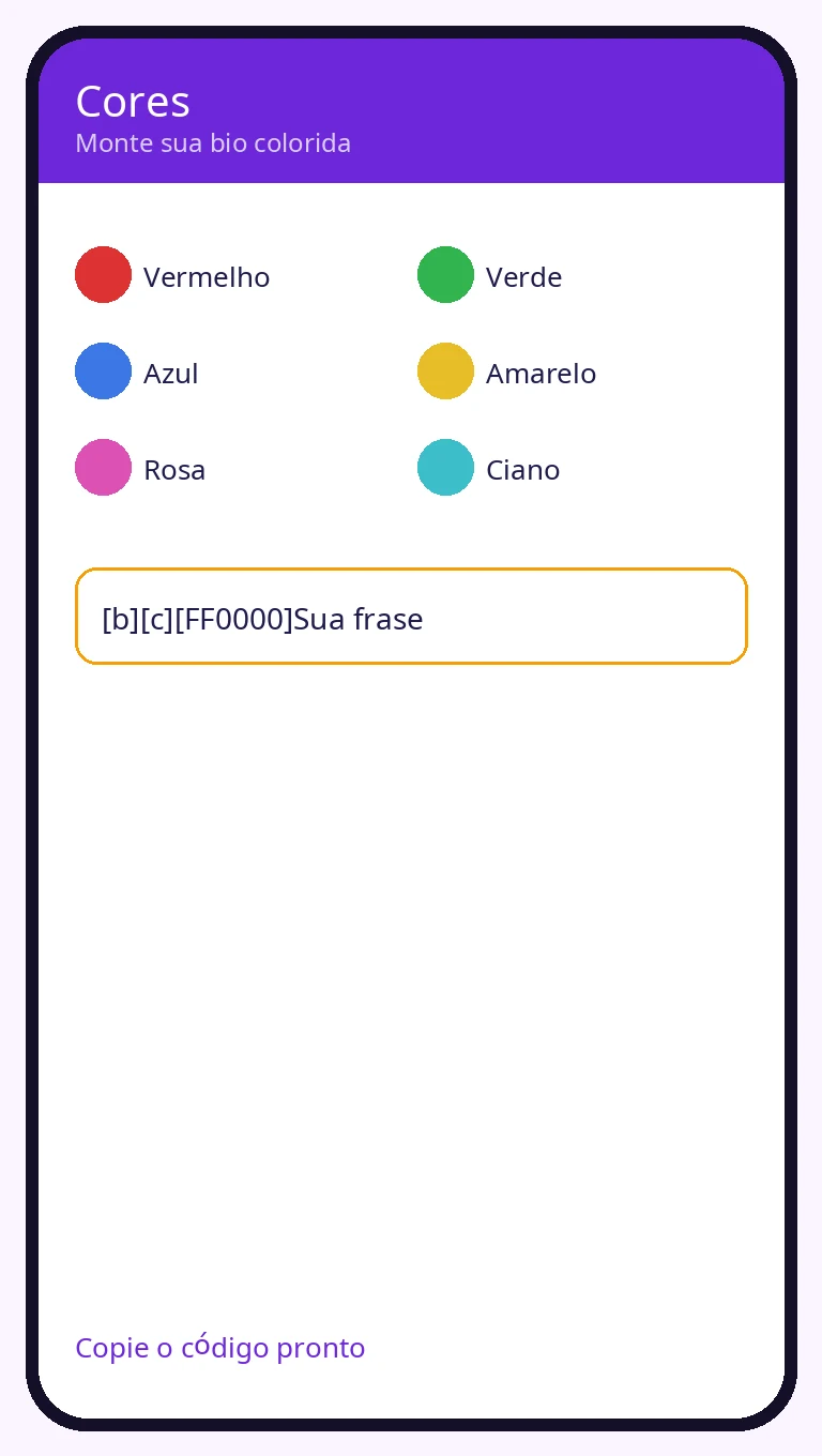 Seletor de cores para montar a bio