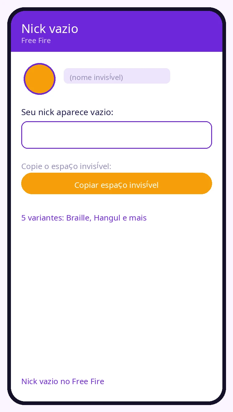 Nick vazio no Free Fire com espaço invisível