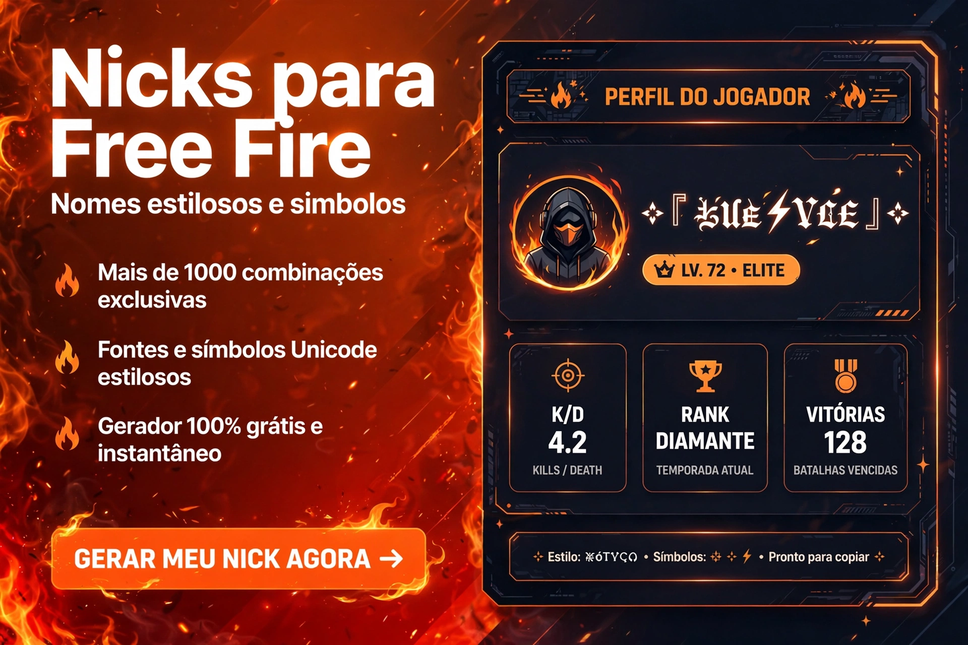 Gerador de nicks para Free Fire com símbolos e estilos