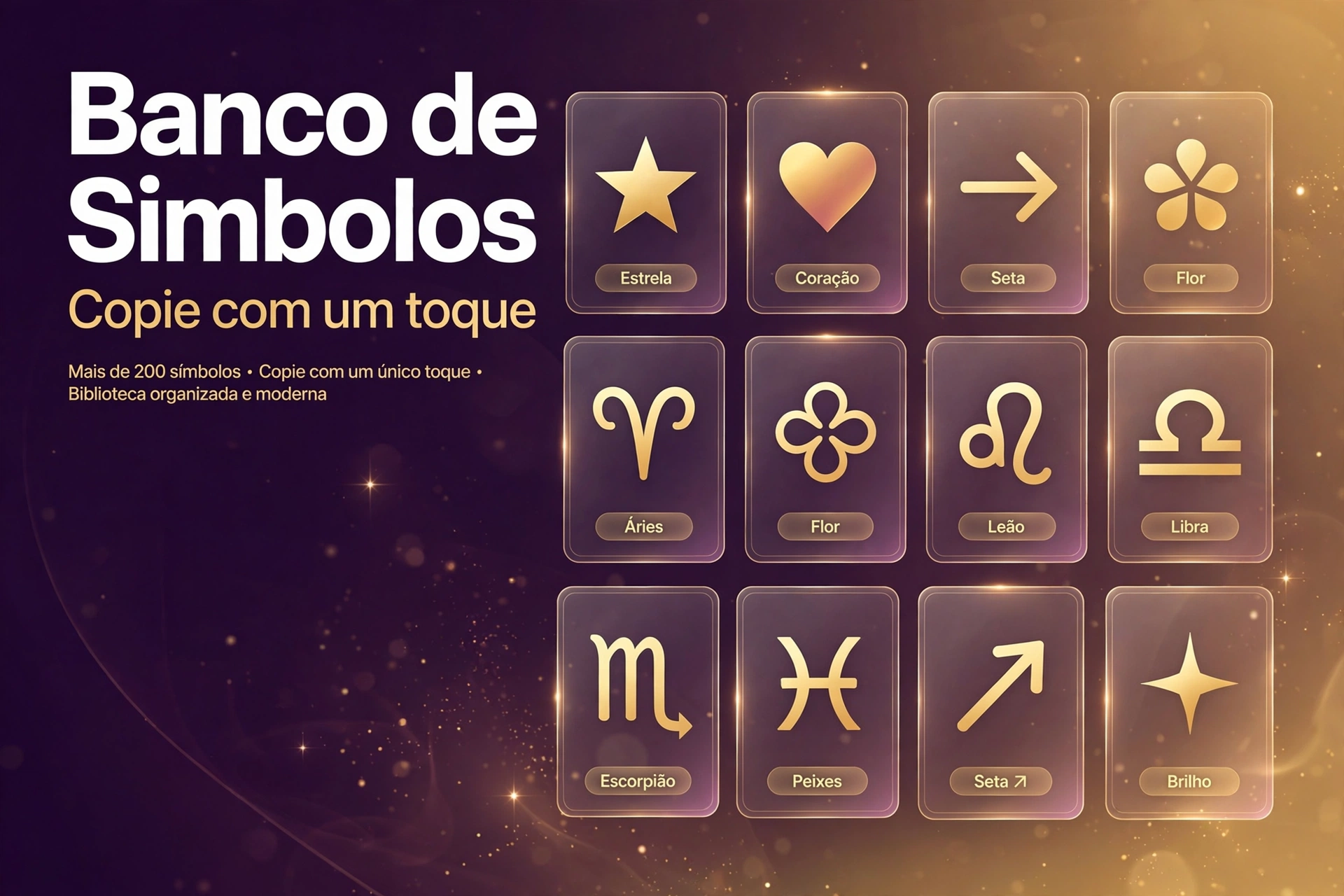 Banco de símbolos - corações, estrelas e caracteres especiais