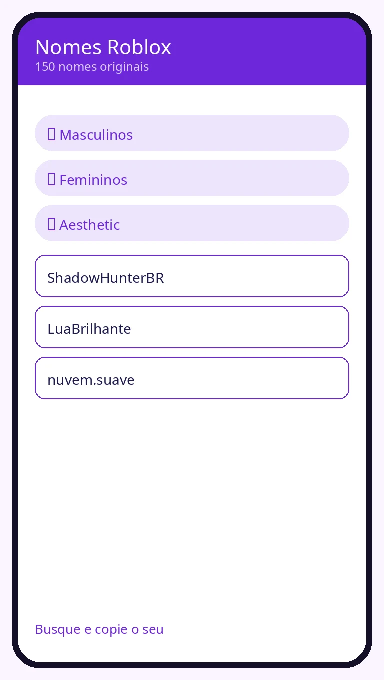 Categorias de nomes para Roblox