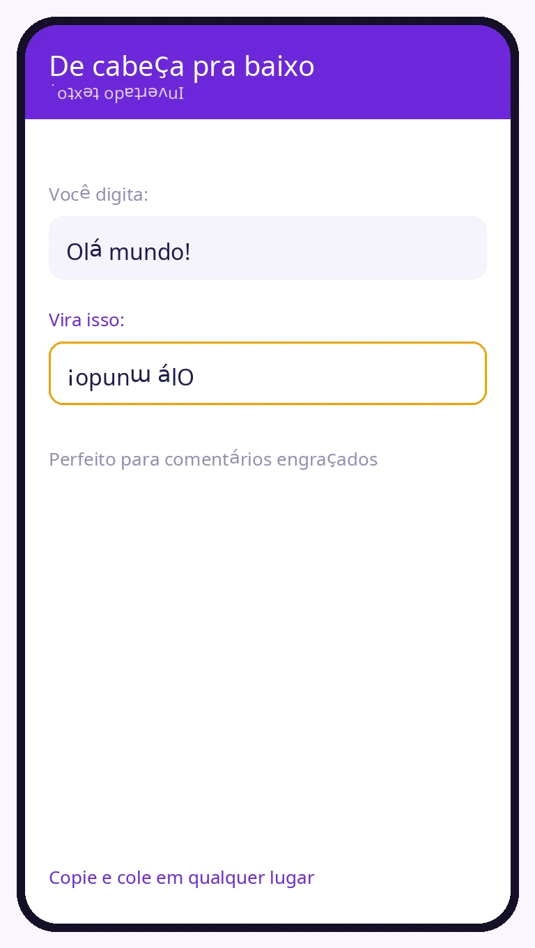 Exemplo de texto de cabeça para baixo