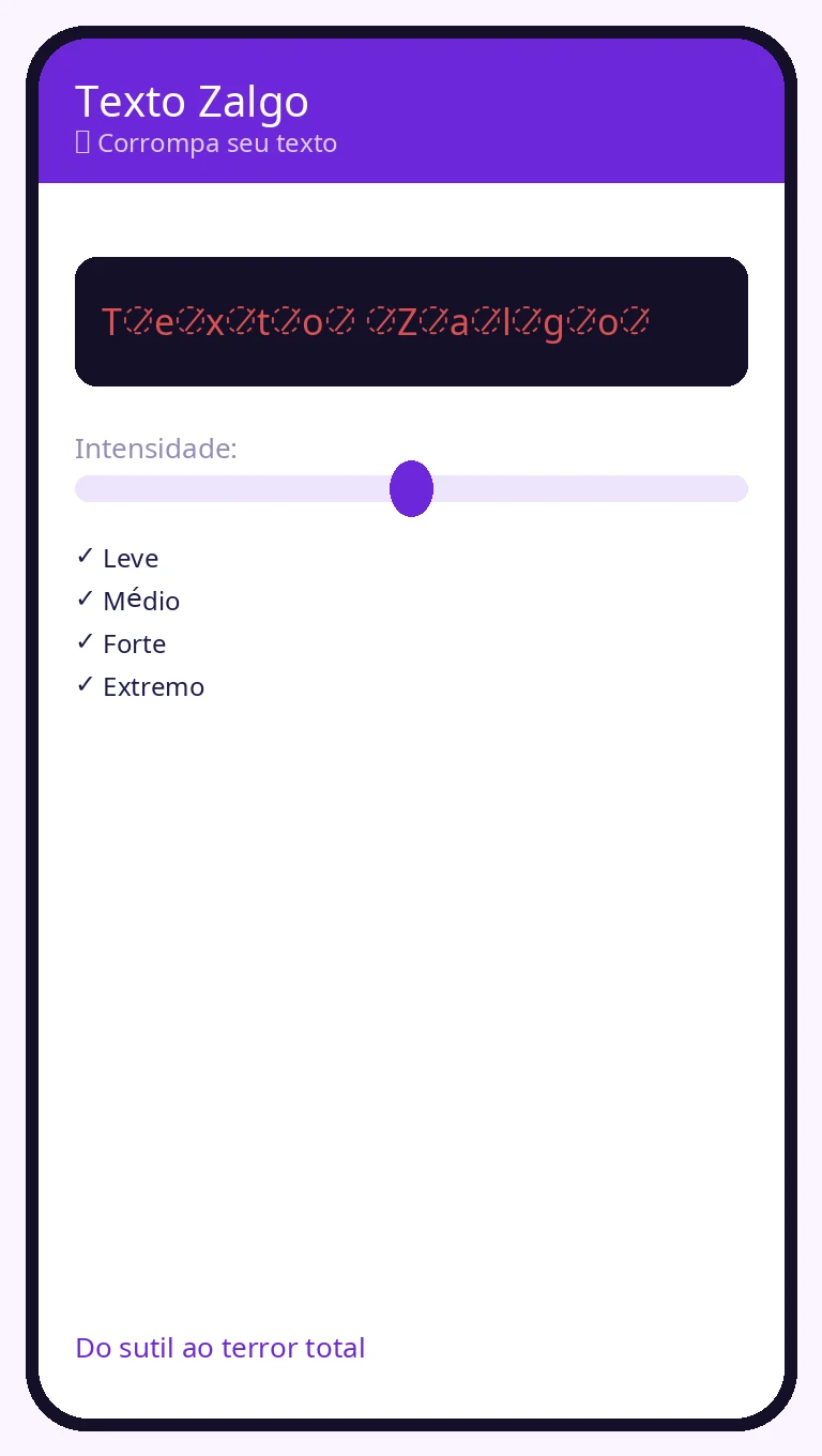 Gerador de texto zalgo com controle de intensidade